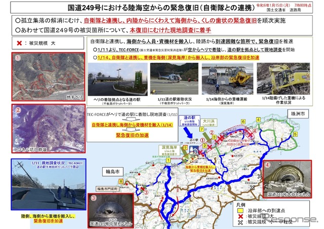 国道249号における陸海空からの緊急復旧(自衛隊との連携)