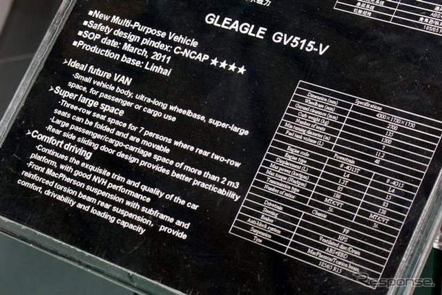 【上海モーターショー09ライブラリー】吉利汽車 GLEAGLE GV515-V