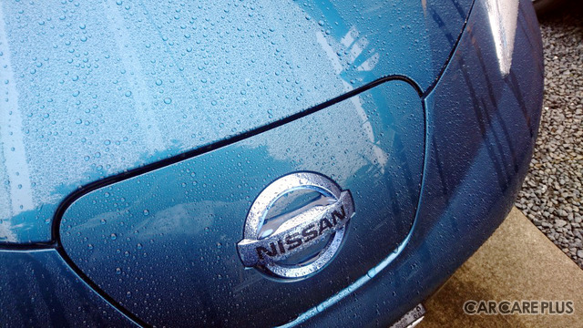 雨に濡れる「リーフ」。いまの、日産の状況を物語るよう