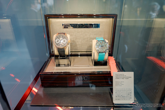 AMGとパートナーシップを結んでいるIWCのパイロット・ウォッチ・クロノグラフの展示も。