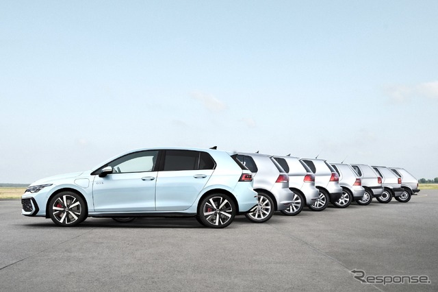 VWゴルフ8代目(いちばん手前)と歴代