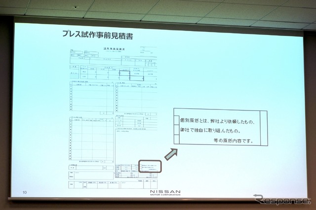 A社からの見積書（日産指定のフォーマット）