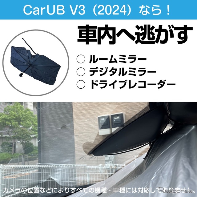 デジタルミラー・ドラレコ・車載カメラの熱対策に、新発想の折りたたみ傘式サンシェード「CarUB V3(2024)」が登場