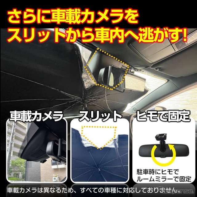 デジタルミラー・ドラレコ・車載カメラの熱対策に、新発想の折りたたみ傘式サンシェード「CarUB V3(2024)」が登場
