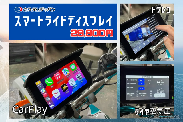 スマホ連携・前後ドラレコ・タイヤ空気圧の全部入り…2輪車用「スマートライドディスプレイ5インチ」発売