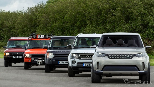 ディスカバリーの35周年記念限定車(右)と歴代モデル