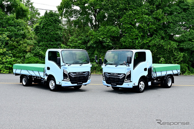 いすゞエルフミオ(左:シングルキャブ、右:スペースキャブ)