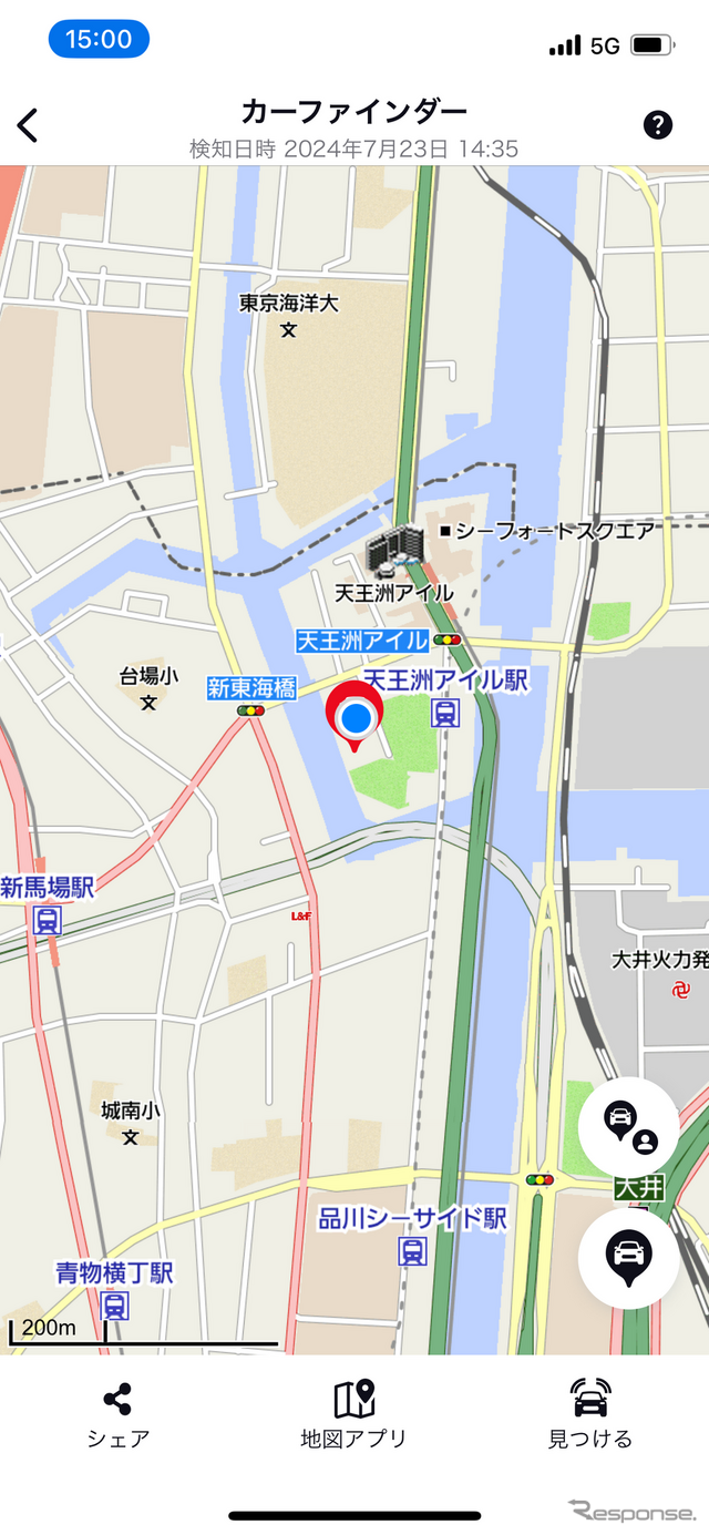 My TOYOTA+アプリで自車位置を表示したところ