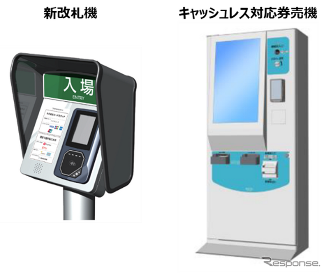 左：新改札機、右：キャッシュレス対応券売機