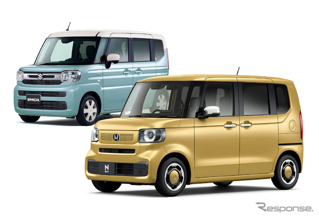 販売1位のホンダ N-BOX（手前）と2位のスズキ スペーシア（奥）