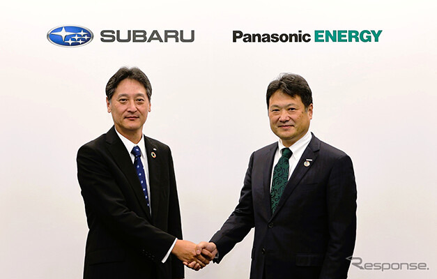 SUBARUの大崎 篤社長とパナソニック エナジーの 只信 一生 社長執行役員