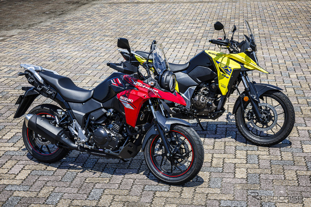 スズキ「Vストローム250」(手前)と「Vストローム250SX」(奥)