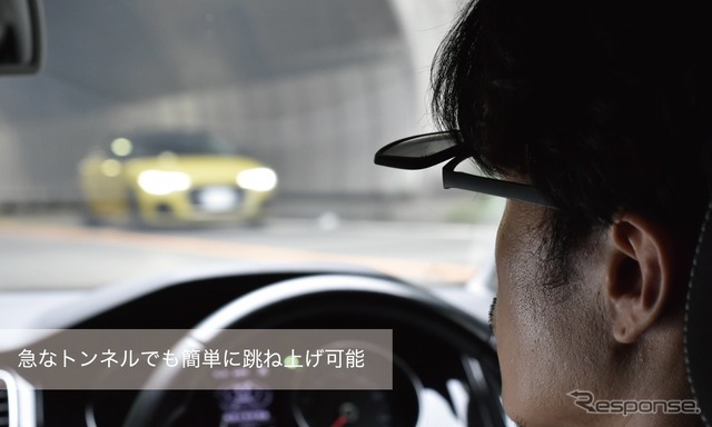 フリップアップサングラス:跳ね上げ機構