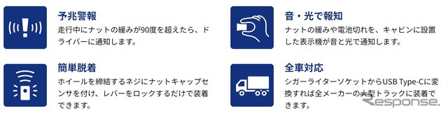 大型車タイヤ脱落の予兆を検知する、東海理化の「天護風雷」