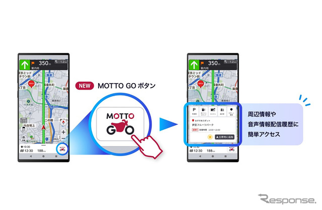 立ち寄り地を簡単に探せる「MOTTO GO ボタン」