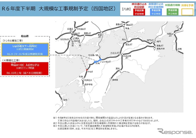 NEXCO西日本の大規模な工事規制予定、2024年度下半期