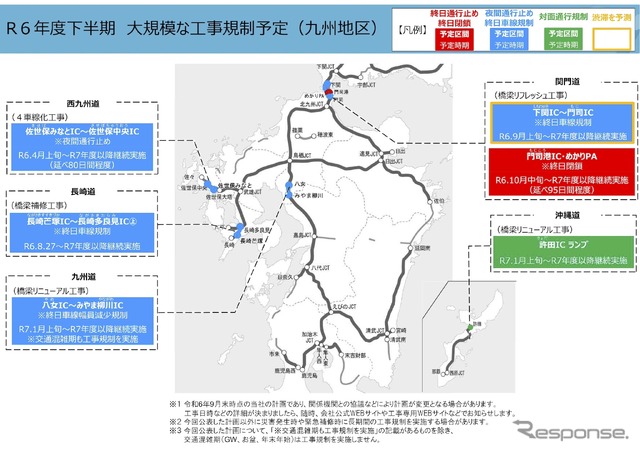 NEXCO西日本の大規模な工事規制予定、2024年度下半期