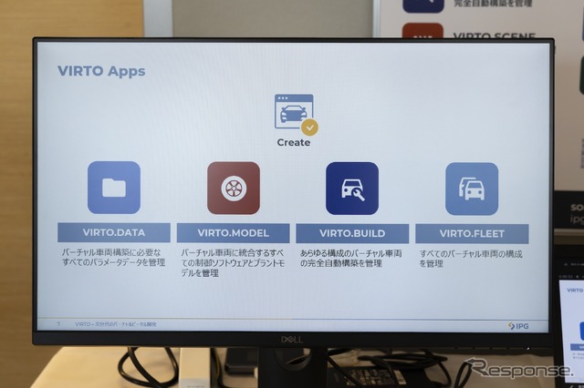 VIRTOは7つのアプリケーションを有し、シミュレーションを使用する際の複雑を軽減する。また、パラメータデータ、車両ソフトウェア、テスト結果と車両モデルの管理を簡素化する