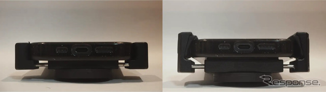 左:FreakMount(従来品)、右:FREAKMOUNT2.0(モデルチェンジ)一般的なシリコンケースを装着したiPhone15 ProをFREAKMOUNTでホールド
