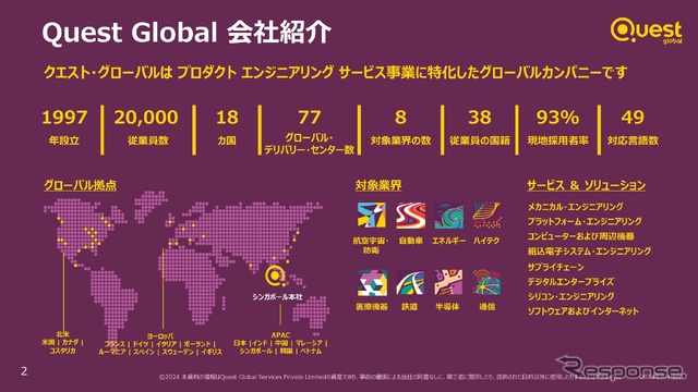 クエスト・グローバルは世界18カ国で事業を展開しており、約2万人の従業員を抱えるプロダクトエンジニアリングサービスの老舗企業