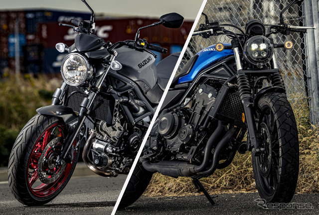 スズキ SV650(左)とホンダ CL500(右)、100万円以下で買える大型ロードスポーツの2台を比較