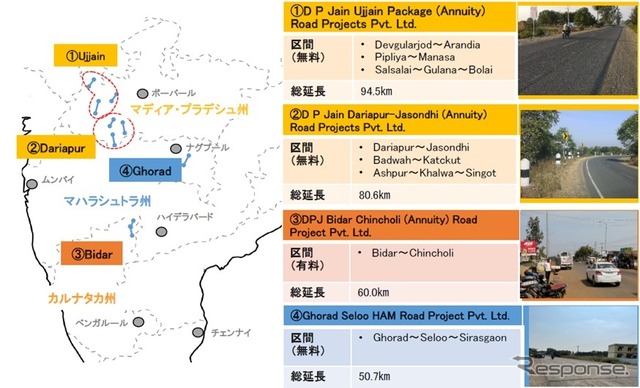 JFEエンジニアリングが参入するインドの道路運営事業の位置図