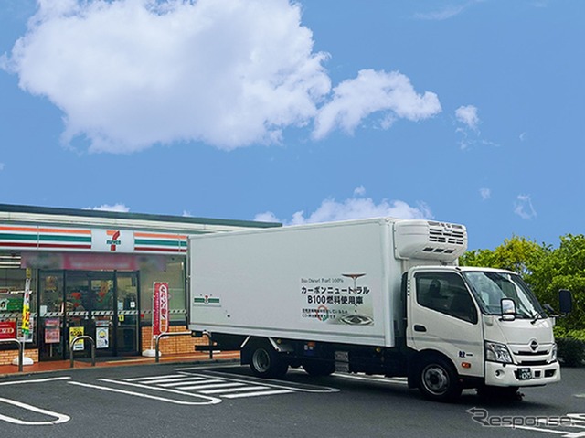 B100燃料で走行するセブン-イレブン配送車両