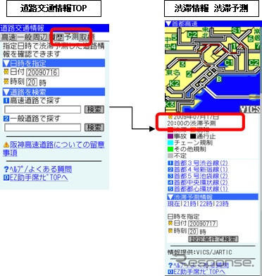 携帯で渋滞情報を予測する…EZ助手席ナビ＆ナビウォーク