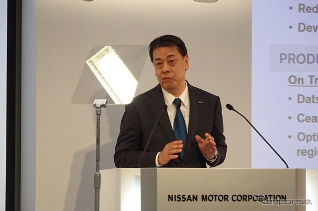 決算を発表する日産の内田誠社長(2020年2月)
