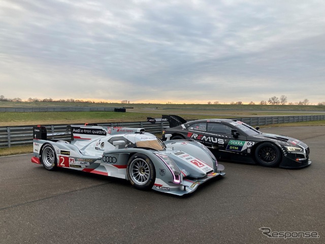 販売されるアウディ『R18 e-tron quattro』(左)と『RS 5 DTM』(右)