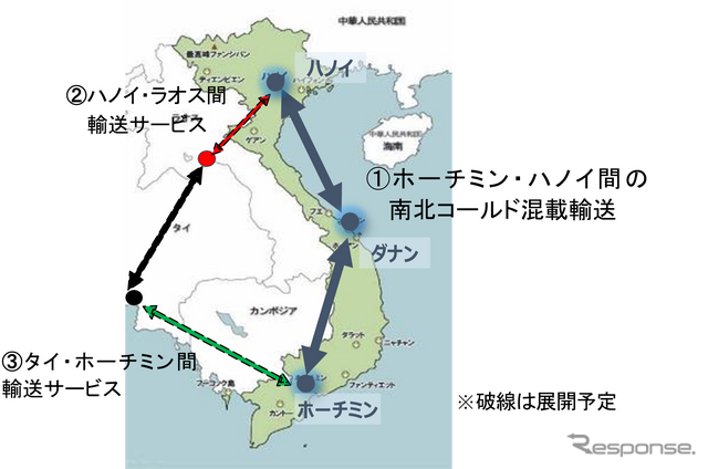 ベトナムでの南北コールド混載輸送のエリア