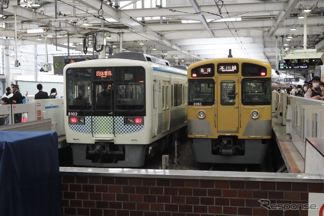 西武サステナ車両8000系が西武新宿に入線(5月24日)