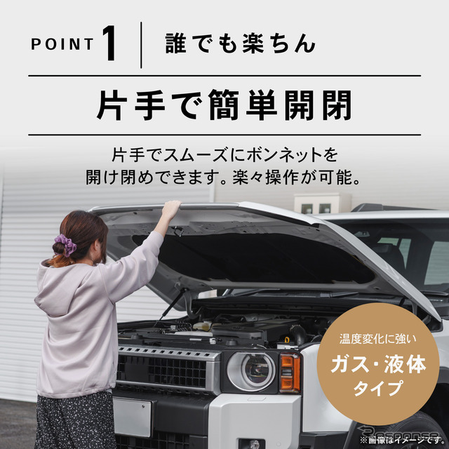 誰でも楽ちん、片手でスムーズにボンネットを開け閉め