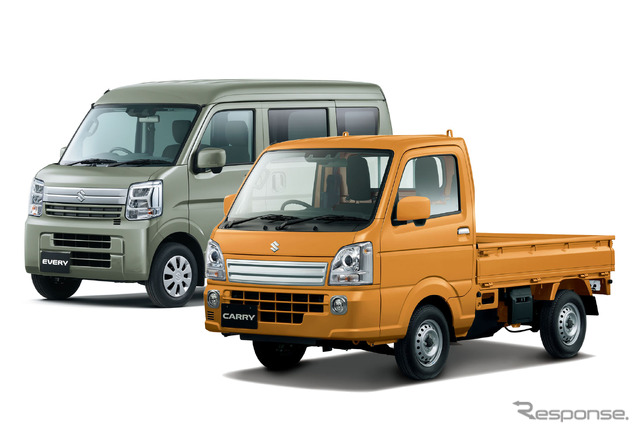 スズキの軽トラック『キャリイ』と軽四輪車『エブリイ』に初採用となった新色「ツールオレンジ」と「アイビーグリーン」