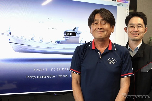 新艇開発のプロジェクトを牽引した営業担当の樹林さん(左)と、設計を担当した尾崎さん