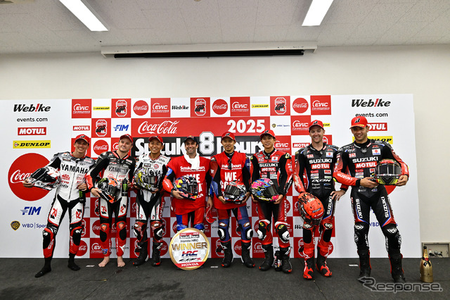 「鈴鹿8耐2025」トップ3チーム。Honda HRC(中央)は2人体制で優勝