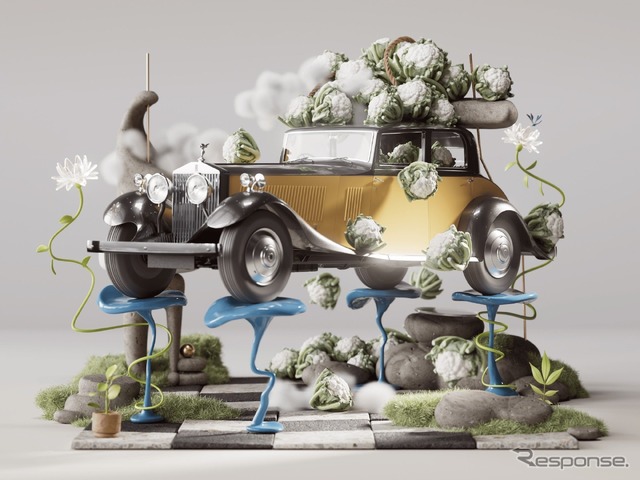 サルバドール・ダリ：『Maldoror: Frozen Landscape with a Rolls-Royce』（マルドロール：ロールス‑ロイスと氷の風景）