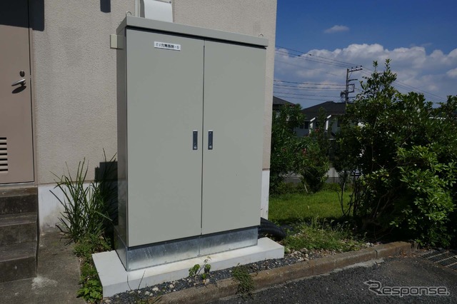 充電器の配電盤に役割を果たす「EV充電器盤」。各ブロックごとに設置されている