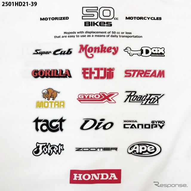ホンダの50ccの名車たちのロゴを集めた特別Tシャツ「50cc BIKES」