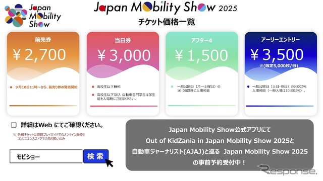 ジャパンモビリティショー2025:チケット価格