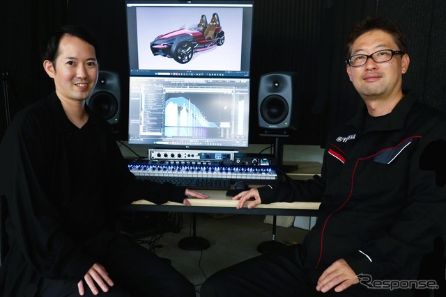 「TRICERA proto」のUX/UI音をデザインした橋本さん（左）と、走行音を開発した田中さん（右）