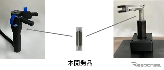 触覚伝達装置の例（左：手術操作用ハプティックシステム、右：搬送ロボット用力検知グリッパ）