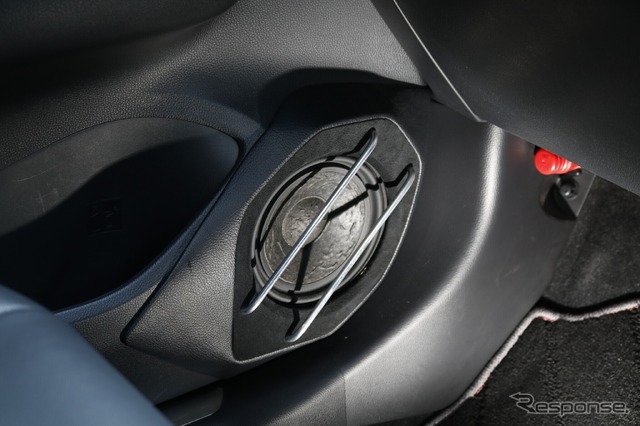 アウターバッフルに加えてESBのミッド＆ツイーターのデザインに合わせたアルミパイプを使ったプロテクションをワンオフ。