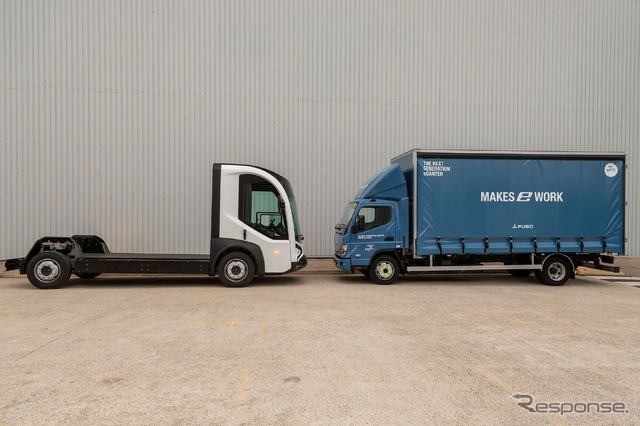 三菱ふそう「eCanter」(右)とREEの「P7-C」