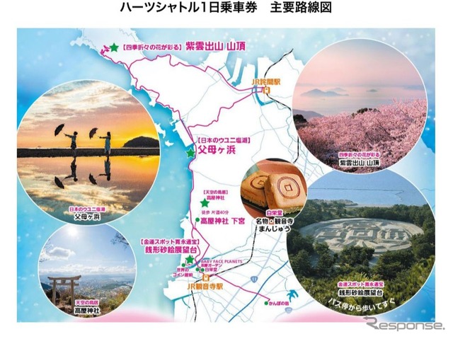 「ハーツシャトル1日乗車券」主要路線図