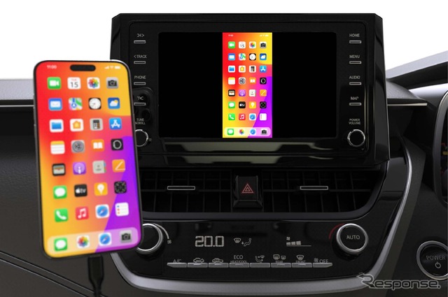 『Kadimura・Smart Car Player ミラーリングケーブル（KD-279）』にてスマホのミラーリングをしているところ。