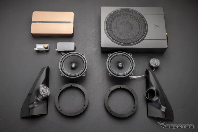 デモカーのノマドに搭載されていたFOCAL（フォーカル）のジムニー専用キットである「SZ64UJ2」とDSPアンプ、サブウーファーのISUB ACTIVE
