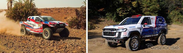 左：Overdrive Racing参戦車両・トヨタ ハイラックス  右：TLC参戦車両・トヨタ ランドクルーザー300
