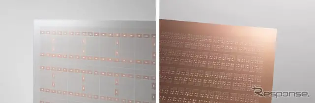 TOPPANの（左）ガラス基板、（右）有機RDLインターポーザー