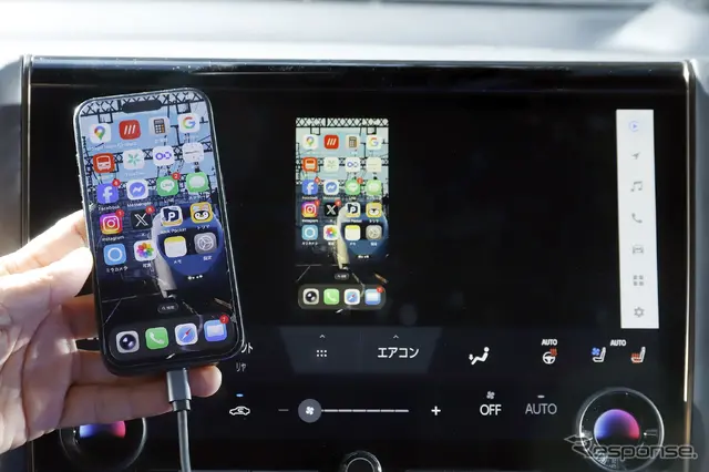 iPhoneのミラーリングも別売のミラーリングHDMI変換ケーブル（AV004）を使用する事で可能となる